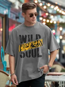 Leotude Men Animal Graphic Printed Round Neck Cotton Oversized T-shirt
