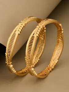 ATIBELLE Set Of 2 Gold-Plated Leaf Shaped Textured Bangles