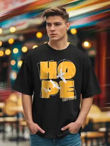 Leotude Men Typography Printed Round Neck Cotton Relaxed Fit T-shirt