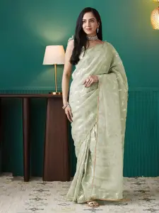 RACHNA Foil Printed Embroidered Ready To Wear Organza Saree