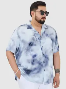 Snitch Men Plus Size Relaxed Fit Cuban Collar Abstract Printed Casual Shirt