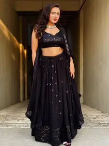 FABPIXEL Embroidered Sequinned Kalamkari Semi-Stitched Lehenga & Unstitched Blouse With Dupatta