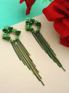 DIVASTRI Gold-Plated Artificial Beaded Contemporary Shaped Tasselled Drop Earrings