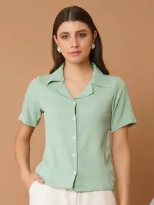 Chemistry Women India Slim Fit Cuban Collar Textured Casual Shirt