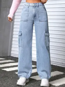 BAESD Women Comfort Light Fade Mid-Rise Cargo Styles Cotton Jeans