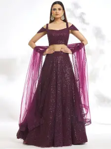 FABPIXEL Embellished Sequinned Semi-Stitched Lehenga & Unstitched Blouse With Dupatta