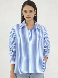 FEMMELLA Striped Cotton Oversized Shirt Style Top