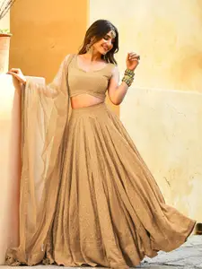 FABPIXEL Embroidered Sequinned Semi-Stitched Lehenga & Pure Georgette Blouse With Dupatta