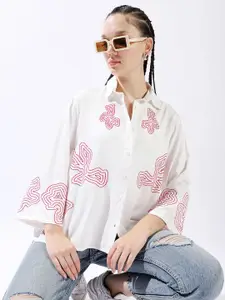 High Star Women Oversized Fit Embroidered Casual Shirt