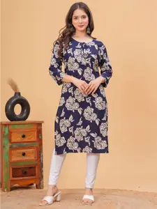 DRESSAR Floral Printed Tie-Up Neck Screen Printed Straight Kurta