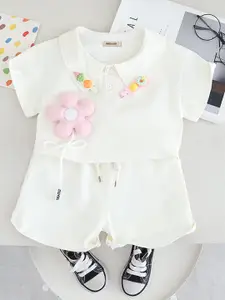 INCLUD Girls Applique Polo Neck T-shirt With Shorts