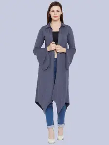 Hypernation Shirt Collar Longline Open Front Pure Cotton Shrug