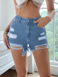 AAHWAN Women High-Rise Denim Shorts