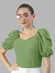 Dream Beauty Fashion Women Solid Sweetheart Neck Puff Sleeve Regular Top