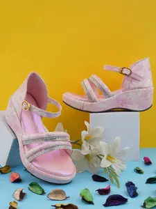 BAESD Girls Embellished Mid-Top Wedge Sandals With Buckles