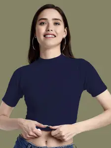 Dream Beauty Fashion Women Solid Fitted Crop Top top-69-bullet-navyblue