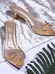 Froh Feet Women Solid Synthetic Regular Kitten Ethnic Sandals With Western Embellished