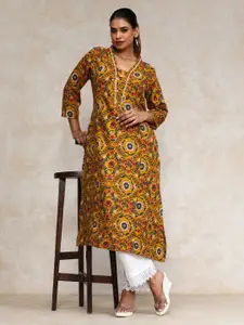 Varanga Floral Printed Cotton V-Neck A-Line Kurta