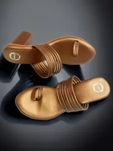 Dhaga Women Striped Block Heels Sandals