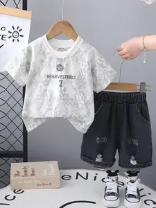 INCLUD Boys Typography Printed Round Neck T-shirt With Shorts