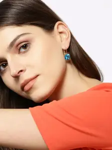 YouBella Gold-Plated Artificial Stones Studded Contemporary Shaped Drop Earrings