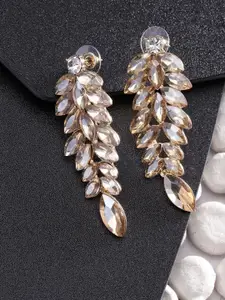 YouBella Gold-Plated Artificial Stones Studded Leaf Shaped Drop Earrings