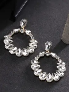 YouBella Gold-Plated Artificial Stones Studded Contemporary Drop Earrings