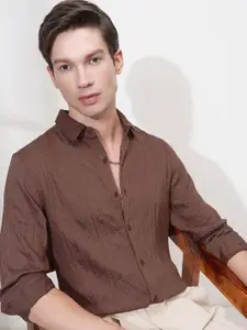 HIGHLANDER Men Comfort Slim Fit Opaque Striped Party Shirt