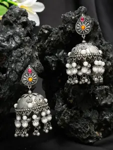 YouBella Silver-Plated Artificial Stones and Beads Dome Shaped Jhumkas