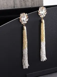YouBella Gold-Plated Artificial Stones Studded & Beaded Contemporary Drop Earrings