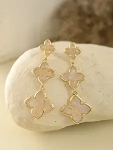 Silvermerc Designs Gold-Plated Floral Shaped Artificial Stones Drop Earrings