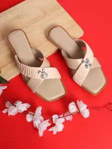 H.M. LADIES FOOTWEAR Women Embellished Open Toe Flats