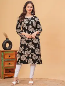 DRESSAR Floral Printed Tie-Up Neck Straight Kurta