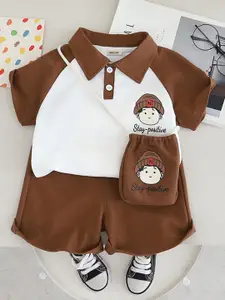 INCLUD Girls Printed Short Raglan Sleeves T-Shirt With Shorts & Sling Bag