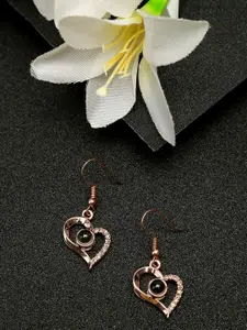 YouBella Rose Gold-Plated Artificial Stones Studded Heart Shaped Drop Earrings