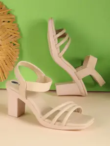 DIVASTRI Women Solid Western - Embellished Square Toe Backstrap Synthetic Block Sandals