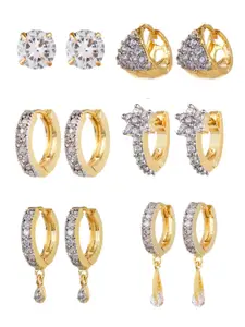 YouBella Set Of 6 Gold-Plated Artificial Stones Studded Contemporary Shaped Earrings