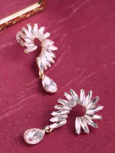 YouBella Gold-Plated Artificial Stones Studded Contemporary Drop Earrings