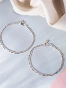 VOJ Silver-Plated Stainless Steel Artificial Stones Studded Anklet