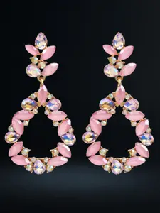 YouBella Gold-Plated Stone Studded Teardrop Shaped Drop Earrings