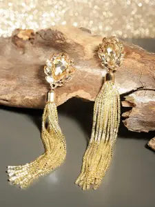 YouBella Gold-Plated Artificial Stones Studded & Beaded Contemporary Drop Earrings