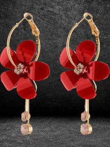 YouBella Gold-Plated Artificial Stones Studded Floral Shaped Hoop Earrings