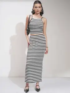 Tokyo Talkies Striped Shoulder Sleeveless Strap Top With Skirt