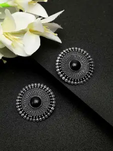 YouBella Silver-Plated Artificial Stones Studded Circular Shaped Studs