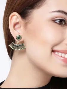 YouBella Gold-Plated Artificial Stones Studded Contemporary Drop Earrings