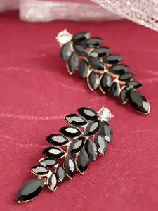 YouBella Gold-Plated Artificial Stones Studded Leaf Shaped Drop Earrings