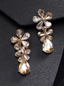 YouBella Gold-Plated Artificial Stones Studded Floral Shaped Drop Earrings