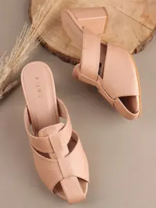 ICONICS Textured Block Heel Peep Toe Sandals