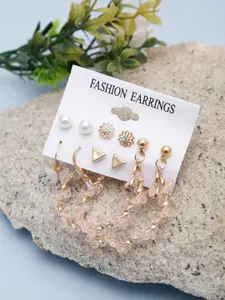 YouBella Set Of 6 Gold-Plated Artificial Stones Studded Contemporary Shaped Drop Earrings