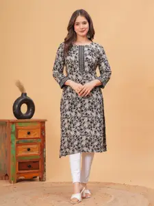 DRESSAR Floral Printed Round Neck Straight Kurta